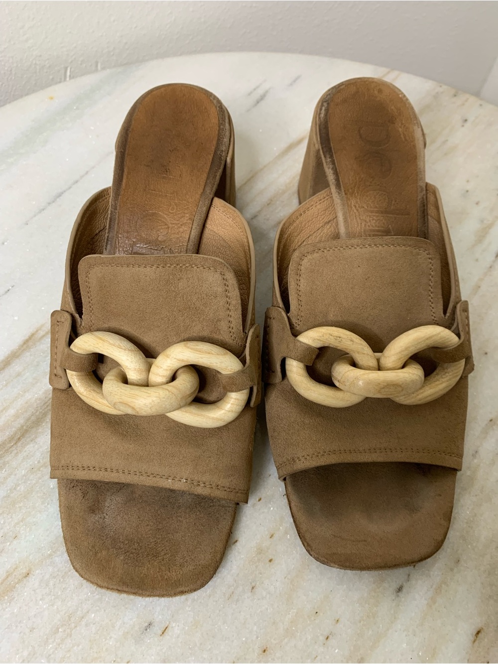Pedro Garcia sandal slingback suede sz 8 EU 38 Wooden Link Accent